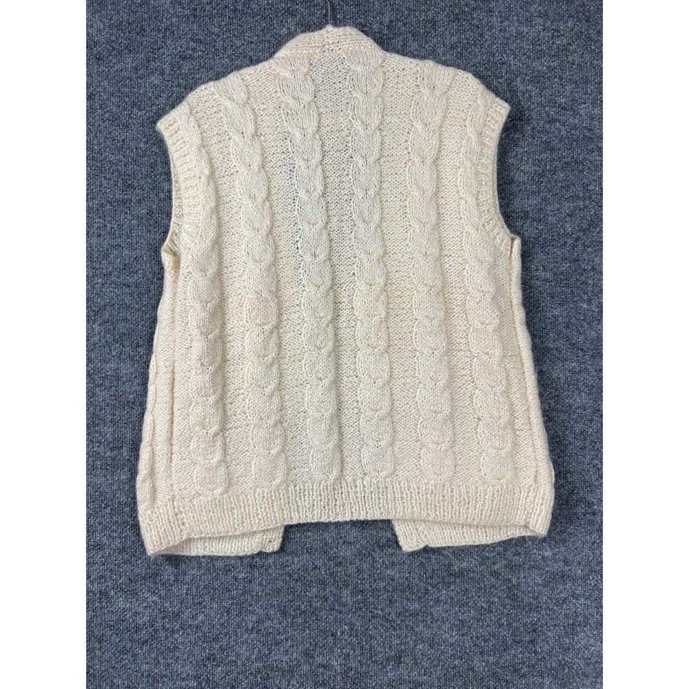 Vintage Hand Knit Vest Cable Stitch Cardigan Cream Off-White Mens XL Button - Picture 4 of 6